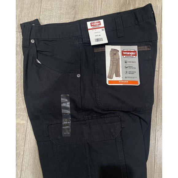 Wrangler Workwear Men's Cargo Pocket Carpenter Work Pants 34x30 Black NWT - Picture 3 of 9